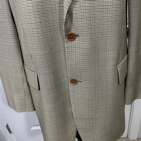 Brooks Brothers Loro Piano Wool Blazer Houndstooth Beige Sport Coat Size 41L